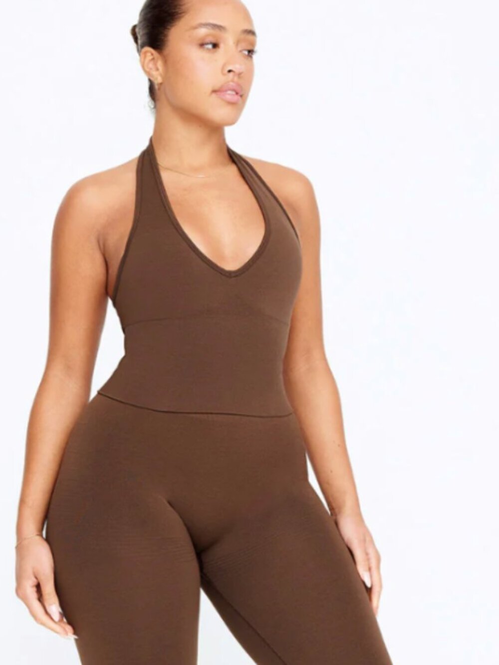 Tala Sculpt Seamless Scrunch Legging and Halter Tank Set Coffee Marl Size Medium